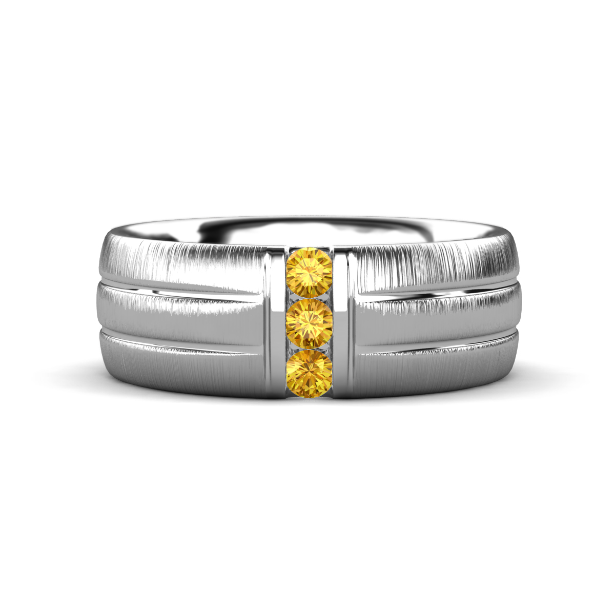 LeBron Round Citrine with Brushed and Polished Finish Three Stone Men's Wedding Band (8 mm) 